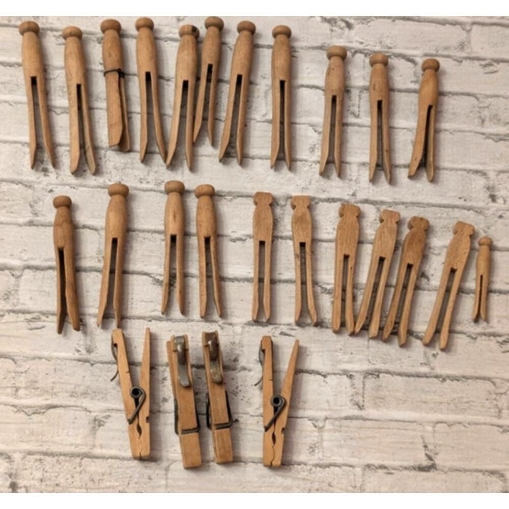 Vtg Clothespins Wooden